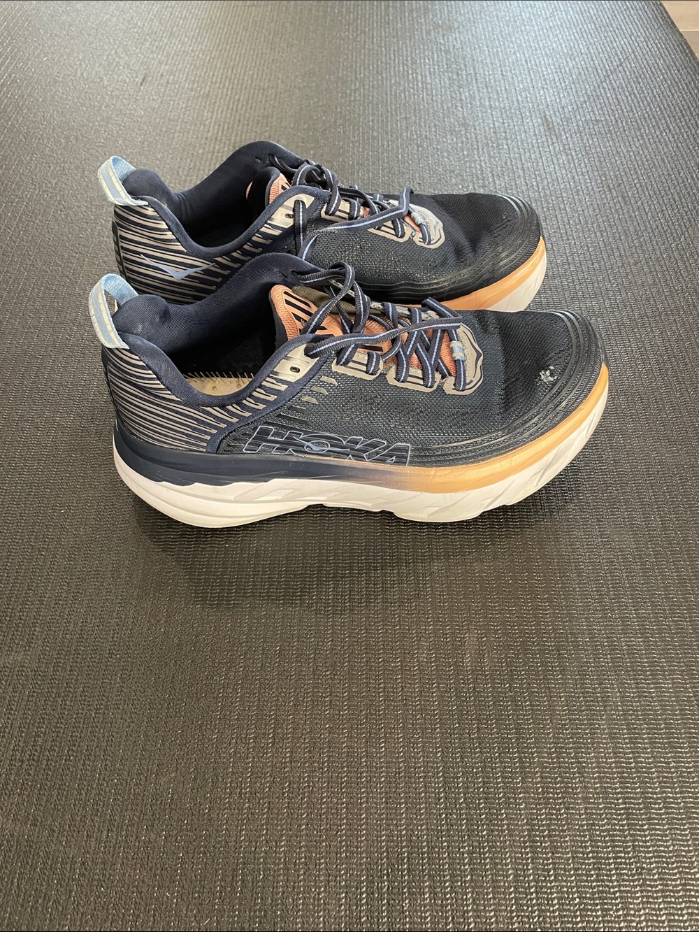 Hoka Kids Navy and Tan/Peach Trail Sneakers